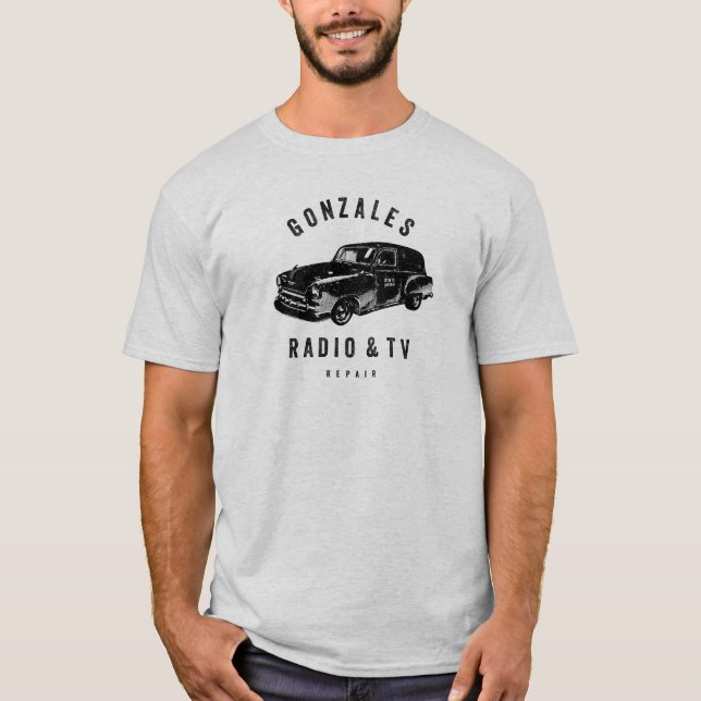 Camiseta de reparación de radio y TV Gonzales (Anverso)