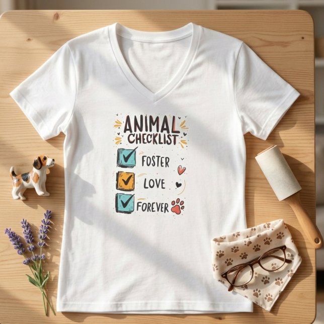Camiseta de rescate de animales Foster Love Foreve (Animal checklist foster love forever shirt — thoughtful adoption day gift for rescue advocates.)