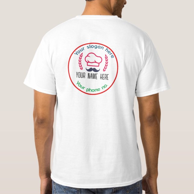 Camiseta de restaurante con logotipo personalizado (Reverso)