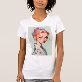 Camiseta de retrato de anime estético de chica con