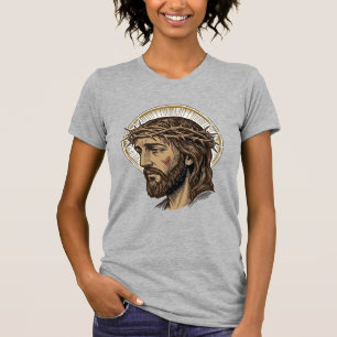 Camiseta de retrato de corona de espinas grabada v