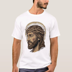 Camiseta de retrato de corona de espinas grabada v
