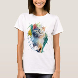 Camiseta de retrato de gato en acuarela linda 