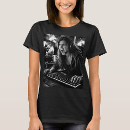 Camiseta de retrato de jugador furioso monocromo