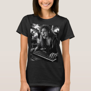 Camiseta de retrato de jugador furioso monocromo