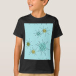 Camiseta de Robin's Egg Blue Atomic Starburst<br><div class="desc">Este modelo de camiseta de la Icónica Atómica Starburst de estilo Robin, azul Egg, presenta estallidos atómicos icónicos. ¡Así es! La vieja escuela, el fondo de color azul óvulo de robin con especkles de oro, es el telón de fondo perfecto para los vibrantes círculos turquesa, apasionante apio y kitschy color...</div>