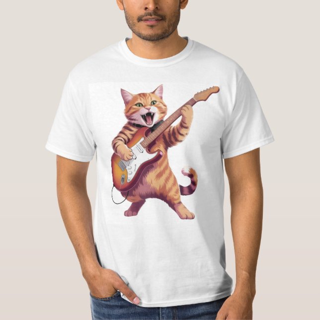 Camiseta de ROCK de gato tocando guitarra (Anverso)