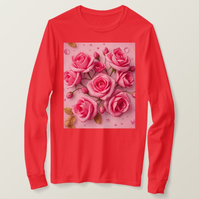 Camiseta de rosas rosadas de ensueño (Anverso del diseño)