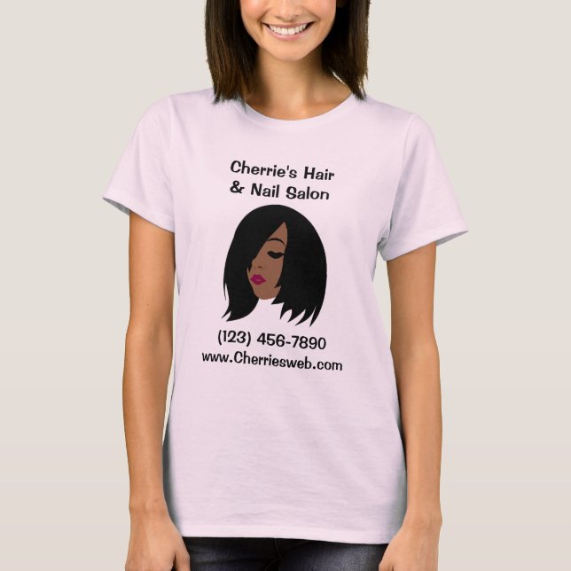 Camiseta de salón de belleza negra - Personalizabl (Anverso)