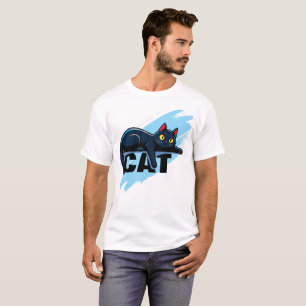 Camiseta de salpicaduras azules con gato negro lin