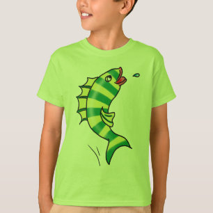 Camiseta de salto de los pescados del dibujo