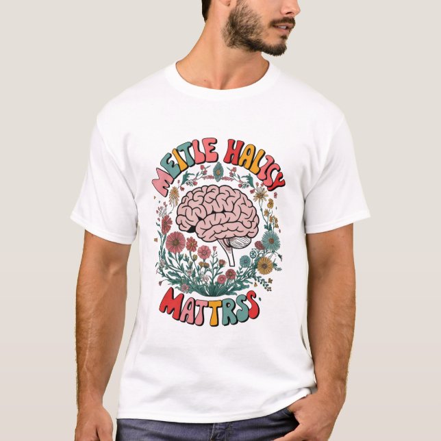Camiseta de salud mental: colorido cerebro y (Anverso)