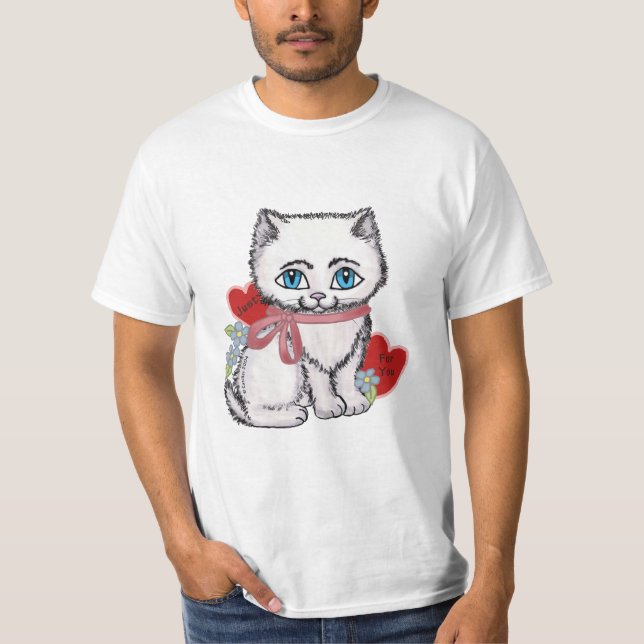 Camiseta de San Valentín de gatito blanco (Anverso)