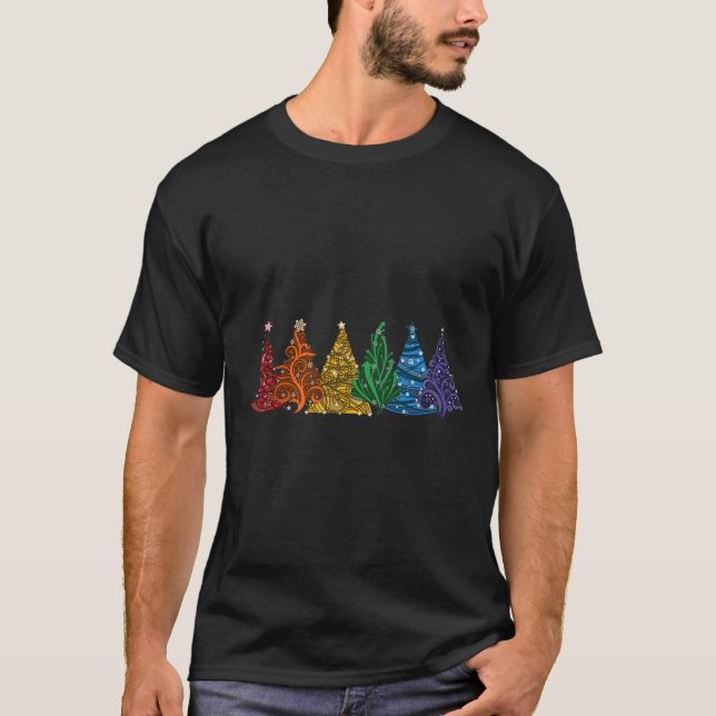 Camiseta De Seis Vectores Lgbtq Orgullo Arcoiris De Navidad (Anverso)