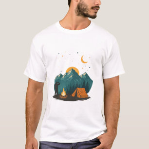 Camiseta de senderismo nocturno con fogata en camp