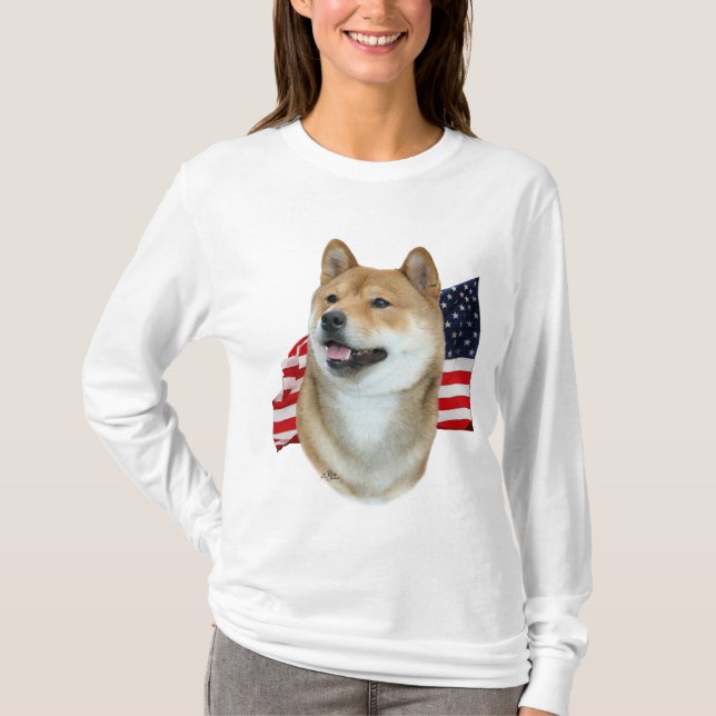 Camiseta de Shiba Inu y de la bandera (Anverso)
