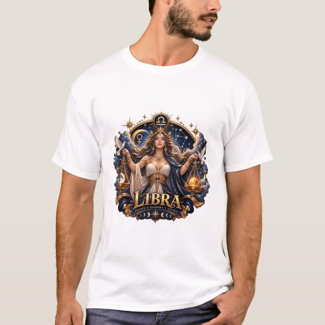Camiseta de signo zodiacal Libra Escalas Celestial (Anverso)