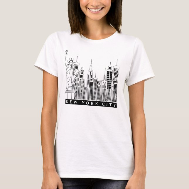 Camiseta de silueta blanca y negra de Nueva York (Anverso)
