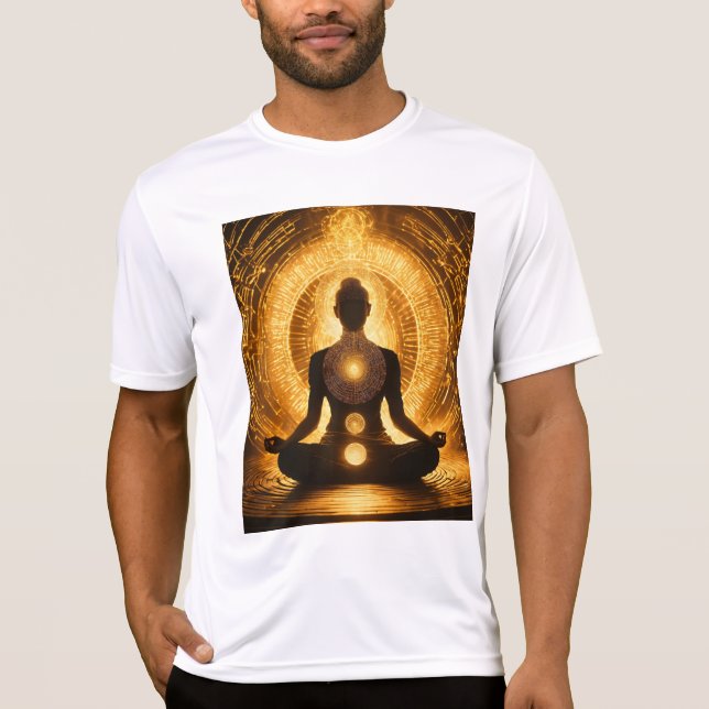 Camiseta de silueta de meditación radiante (Anverso)