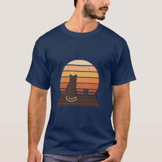 Camiseta de silueta retro de gato en azotea al ata