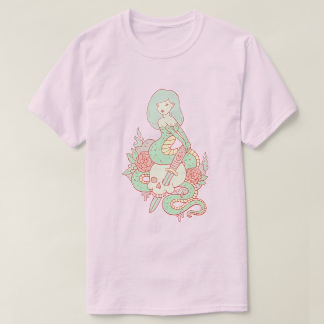 Camiseta de Sirena Goth Serpiente y Calavera | Kaw (Diseño del anverso)