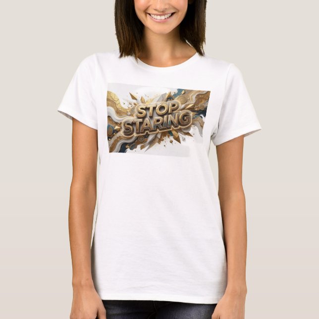 Camiseta de slogan STOP STARING de naranja fresca (Anverso)