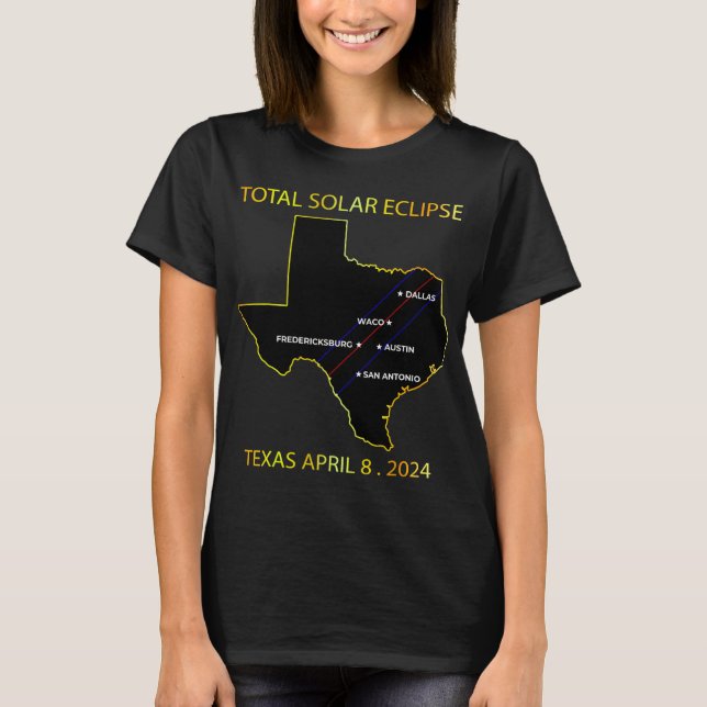Camiseta De Solar Eclipse 2024 Mapa Interactivo Texas Eclip (Anverso)