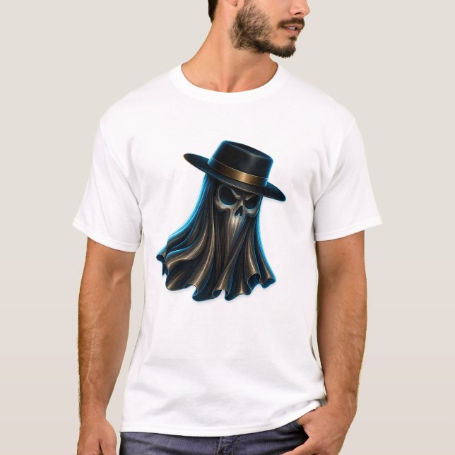 Camiseta de sombrero de vaquero fantasma oscuro (Anverso)