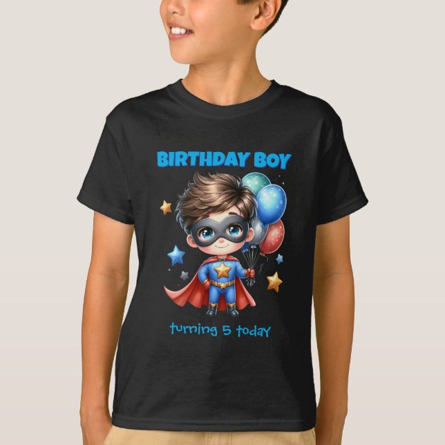 Camiseta de superhéroe de cumpleaños editable (Anverso)
