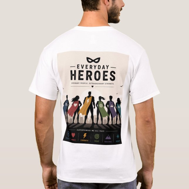 Camiseta de superhéroe de Héroes Diarios – Fuerza  (Reverso)