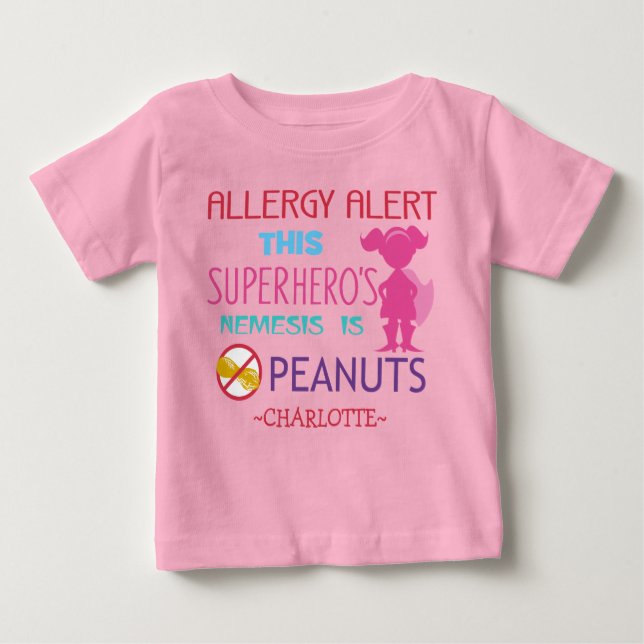 Camiseta de Superheroínas Alerta de Alergia a Maní (Anverso)