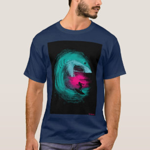 Camiseta de surf de olas de tiburón neon