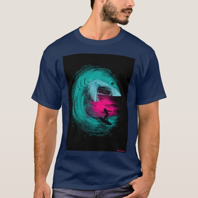 Camiseta de surf de olas de tiburón neon (Anverso)