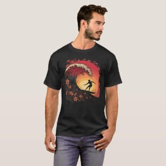 Camiseta de surfista audaz con silueta de ola