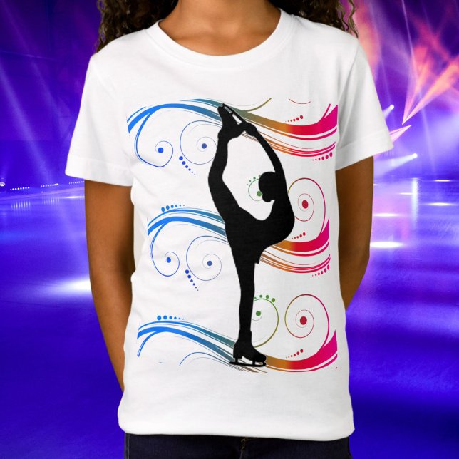 Camiseta de Swirls colorida sobre patinaje artísti (Girls Ice Skating Swirl Tee)