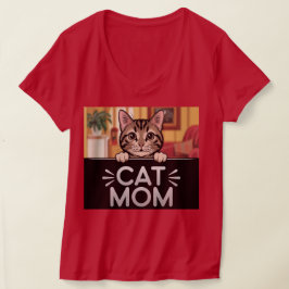 Camiseta de T-Neck para mamá de gato rojo