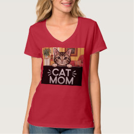 Camiseta de T-Neck para mamá de gato rojo