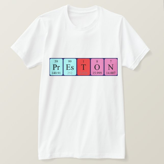 Camiseta de tabla periódica de Preston (Anverso del diseño)