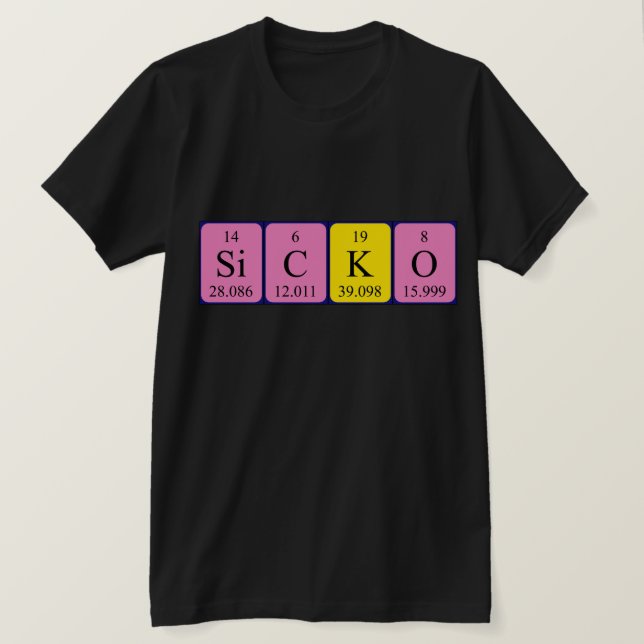 Camiseta de tabla periódica de Sicko (Anverso del diseño)