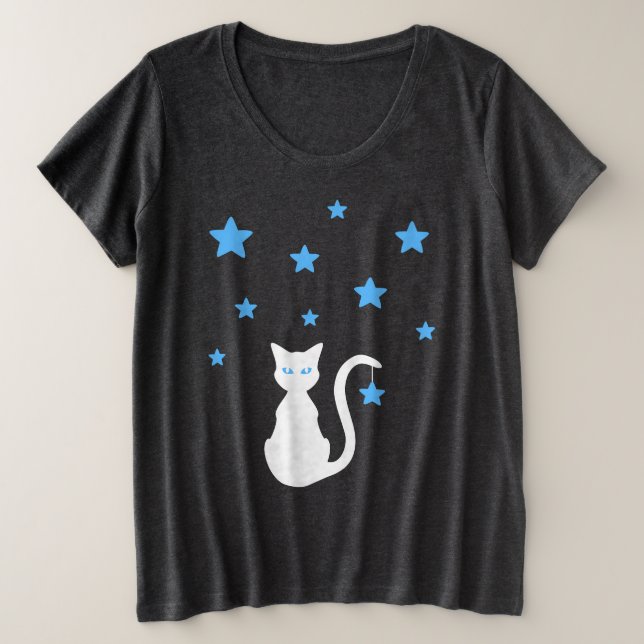 Camiseta de tamaño Camiseta y estrellas de gato bl (Anverso del diseño)