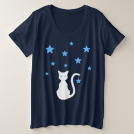 Camiseta de tamaño Camiseta y estrellas de gato bl