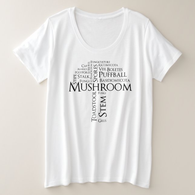 Camiseta de tamaño superior de champiñón (texto ne (Anverso del diseño)