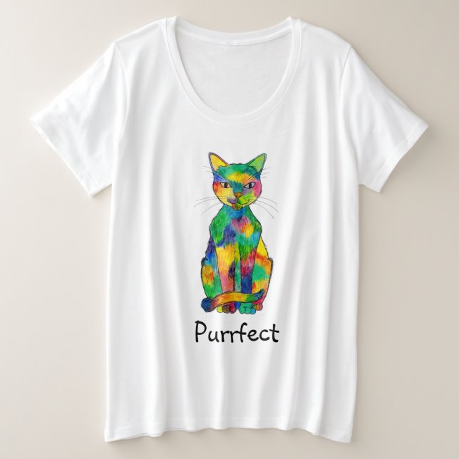 Camiseta de tamaño T + Rainbow Cat Purrfect (Anverso del diseño)