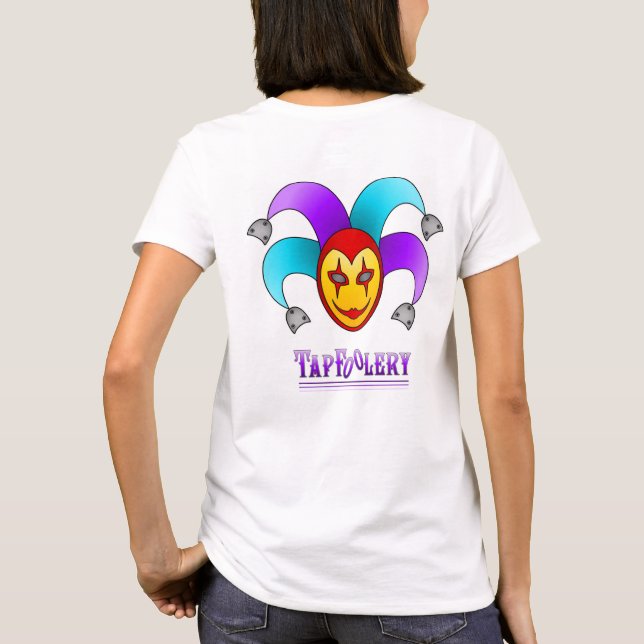 Camiseta de TapFoolery - morada en líneas blancas (Reverso)