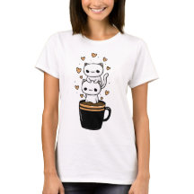 Camiseta de taza de café con corazones de gato Kaw