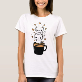 Camiseta de taza de café con corazones de gato Kaw