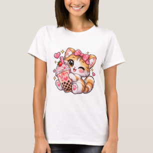 Camiseta de té burbuja de gato Kawaii lindo