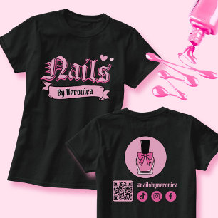Camiseta de técnica de uñas góticas negras con let