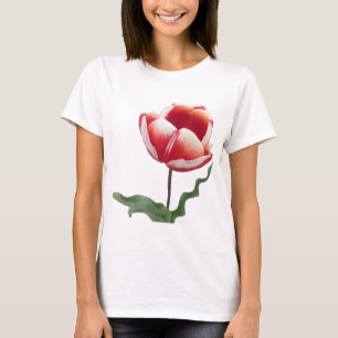 Camiseta de tela de tulipán blanco y rojo