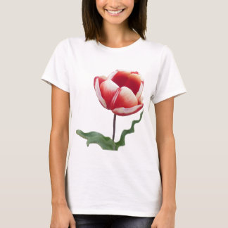 Camiseta de tela de tulipán blanco y rojo